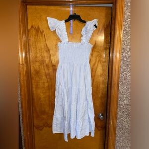 Shop The Mint Women’s Ruffle Sleeve Smocked Midi Dress Blue Stripes Size Medium